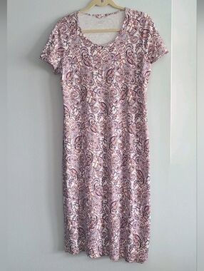 Lands End Cotton Midcalf Multicolor Paisley Print Nightgown Size Medium NWOT